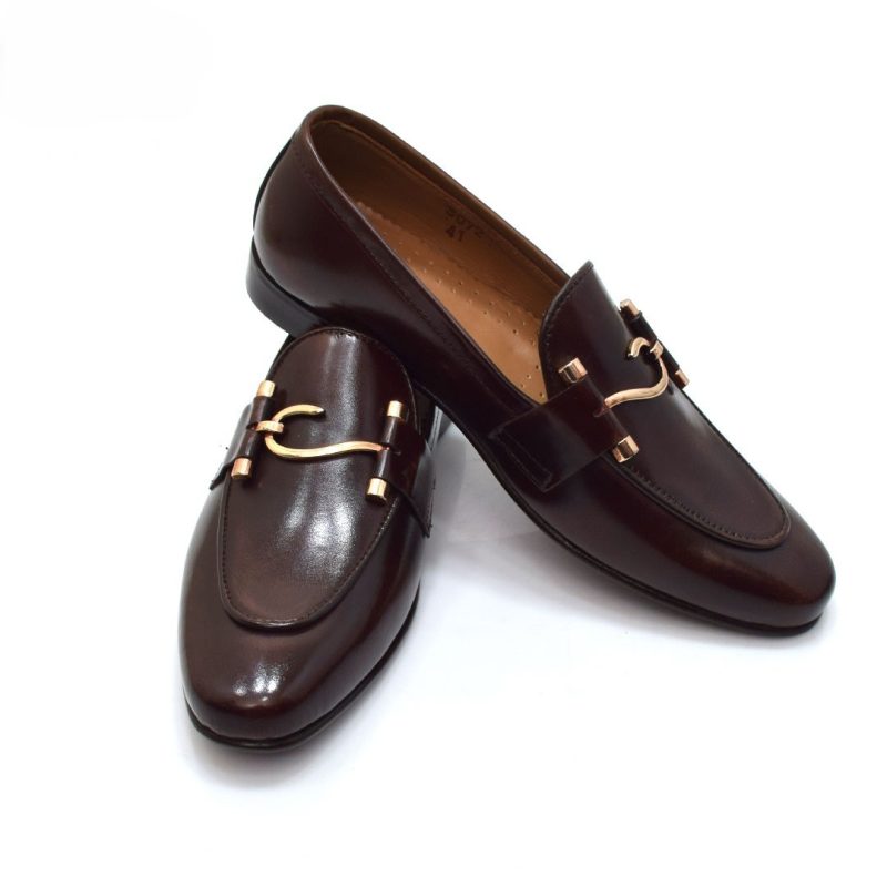 S-BUCKLE BROWN LEATHER SHOES